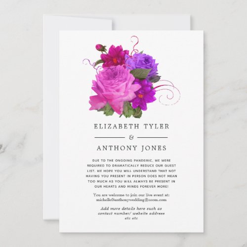 Hot_pink fuchsia Floral Wedding Reduced Guest List Announcement