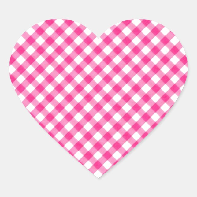 Hot Pink Fuchsia Gingham Checkered pattern Heart Sticker (Front)