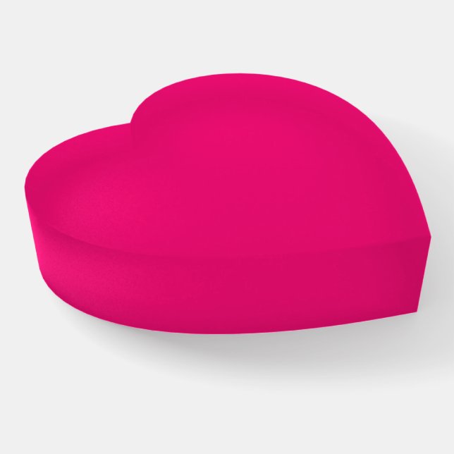 Hot Pink fuchsia glass heart paperweight (Angled)