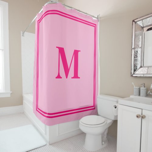 Hot Pink Fuchsia Monograms Stripe Custom Name Shower Curtain