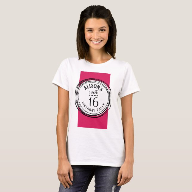 Hot pink fuchsia sweet sixteen birthday t-shirt. T-Shirt (Front Full)