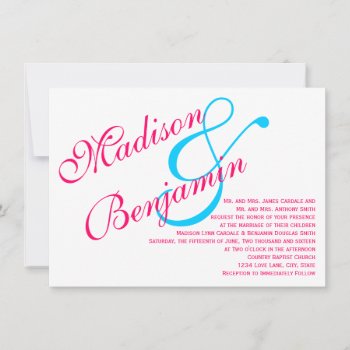 Hot Pink Fuchsia Teal Turquoise Wedding Invitation by CustomWeddingSets at Zazzle