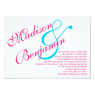 Hot Pink Fuchsia Teal Turquoise Wedding Invitation Hot Pink Fuchsia Teal Turquoise Wedding Invitation