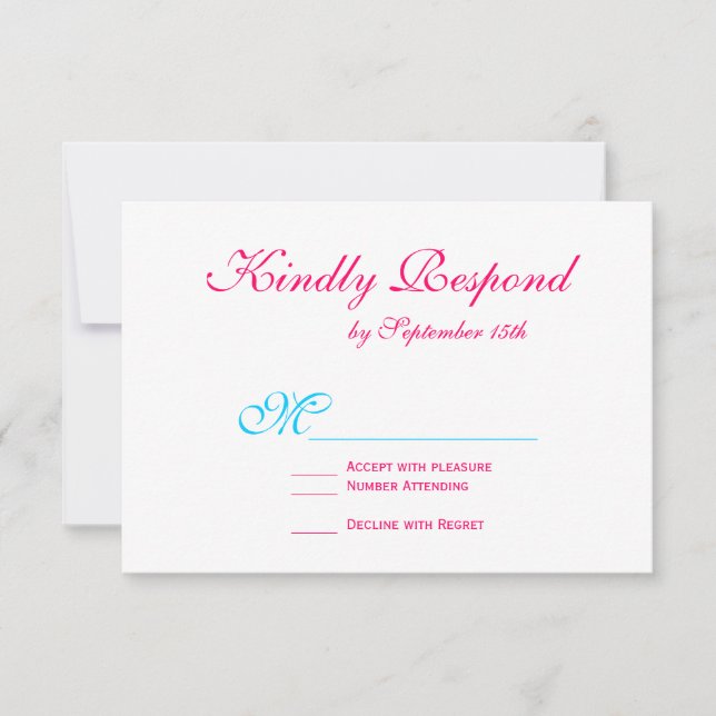 Hot Pink Fuchsia Teal Turquoise Wedding RSVP Cards (Front)