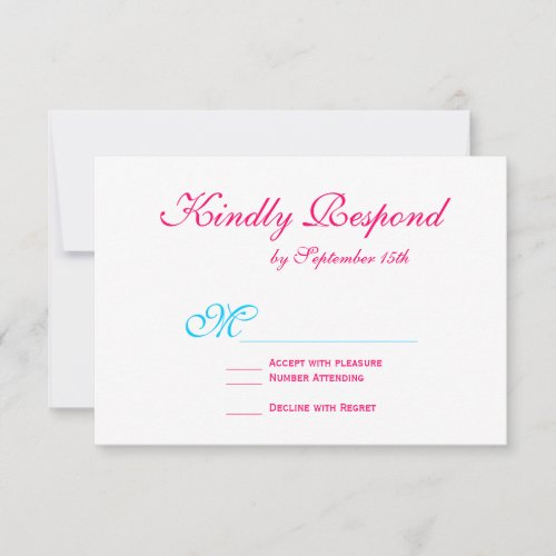 Hot Pink Fuchsia Teal Turquoise Wedding RSVP Cards