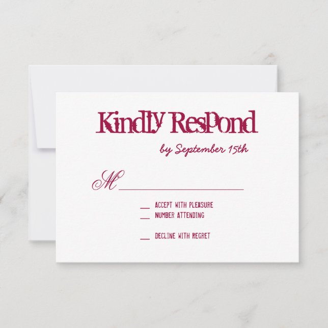 Hot Pink Fuchsia Typography Wedding RSVP Cards (Front)
