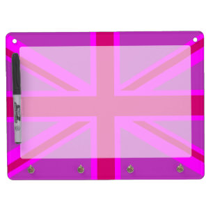 Hot Pink Fuchsia Union Jack Decor Dry Erase Board With Keychain Holder