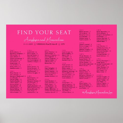 Hot Pink Fuchsia Wedding Alphabetical Seating