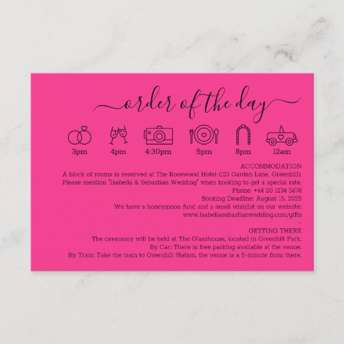Hot Pink Fuchsia Wedding Details Order Of The Day