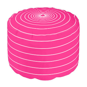 Hot Pink Fuchsia white stripes pattern minimalist Pouf