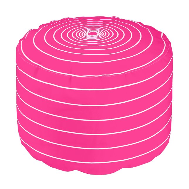 Hot Pink Fuchsia white stripes pattern minimalist Pouf (Angled Front)