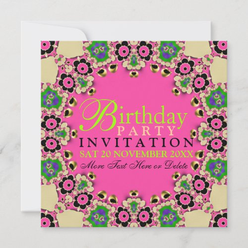 Hot Pink Fun Floral Birthday Party Invitations