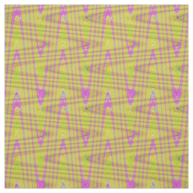 Hot Pink Fuschia Yellow Wave Print Pattern Fabric (Swatch)