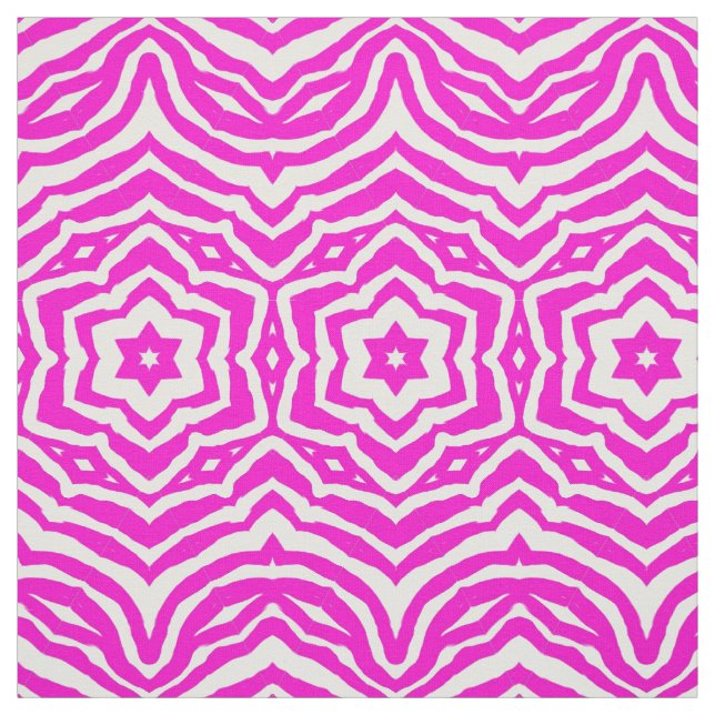 Hot Pink Fuschia Zebra Flower Print Pattern Fabric (Swatch)