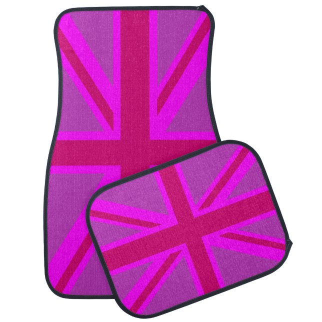 Hot Pink Fushia Union Jack British Flag Background Car Mat (Set)