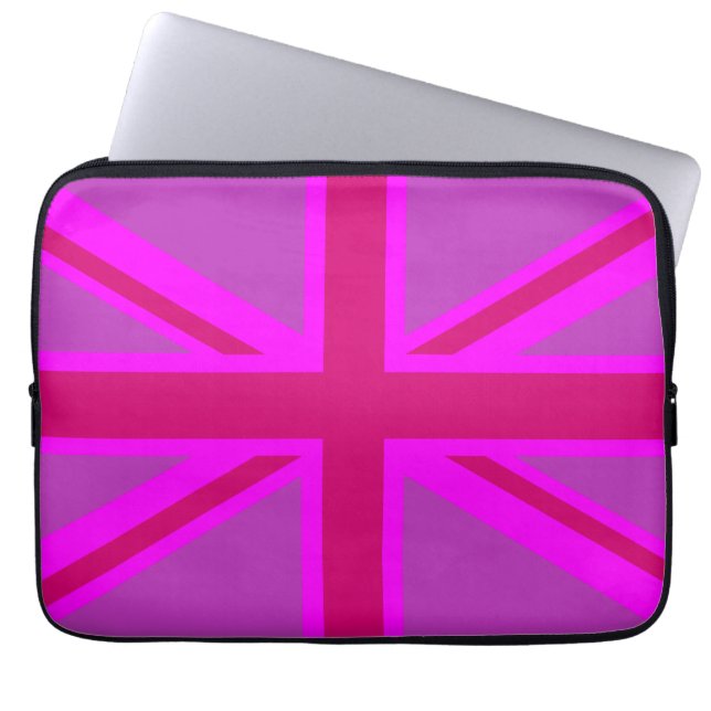 Hot Pink Fushia Union Jack British Flag Background Laptop Sleeve (Front)