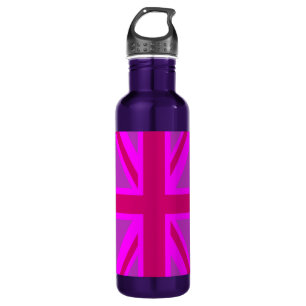 Hot Pink Fushia Union Jack British Flag Background Stainless Steel Water Bottle