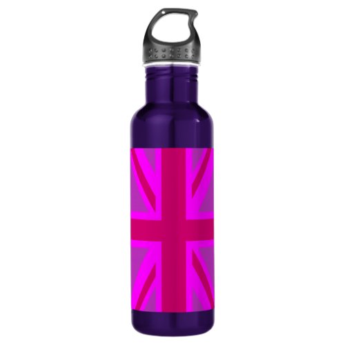 Hot Pink Fushia Union Jack British Flag Background Stainless Steel Water Bottle