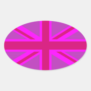 Hot Pink Fushia Union Jack Oval Sticker