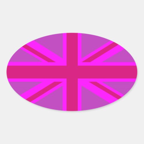 Hot Pink Fushia Union Jack Oval Sticker