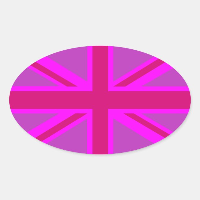 Hot Pink Fushia Union Jack Oval Sticker (Front)