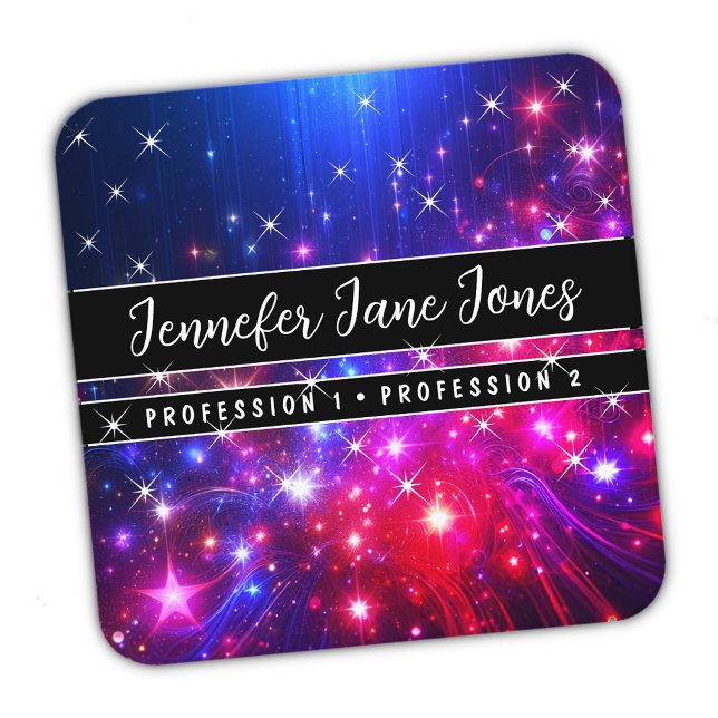 Hot Pink Galaxy Nebula Glitter Rain Sparkle Stars Square Business Card (Creator Uploaded)