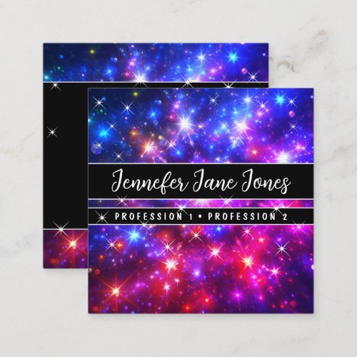 Hot Pink Galaxy Nebula Glitter Sparkle Stars     Square Business Card