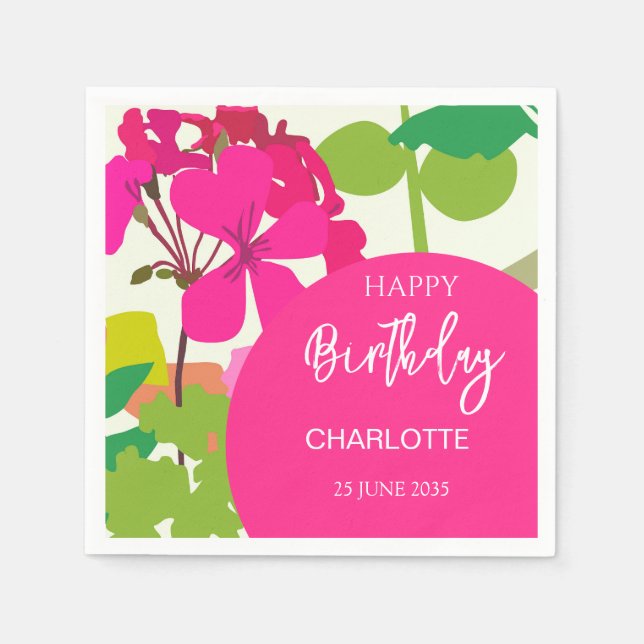 Hot Pink Garden Floral Birthday Party   Napkins (Front)