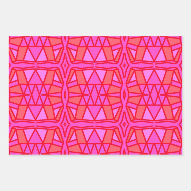 Hot Pink Geometric All Occasion Wrapping Paper Sheets (Front)