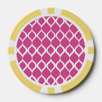 Hot Pink Geometric Ikat Tribal Print Pattern Poker Chips by SharonaCreations at Zazzle