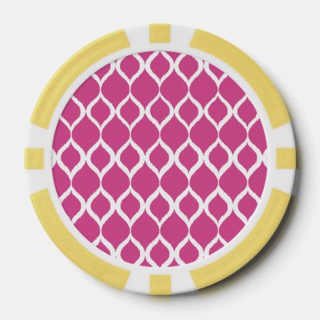 Hot Pink Geometric Ikat Tribal Print Pattern Poker Chips