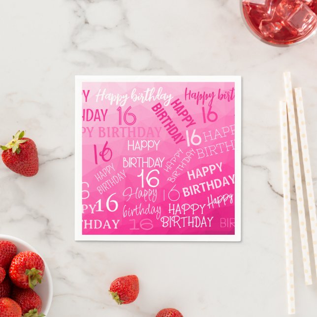Hot pink Geometric Mesh Pattern birthday any age Napkins (Insitu)