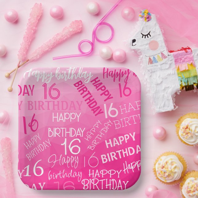 Hot pink Geometric Mesh Pattern birthday any age Paper Plates (Party)