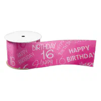 Hot pink Geometric Mesh Pattern birthday any age Satin Ribbon