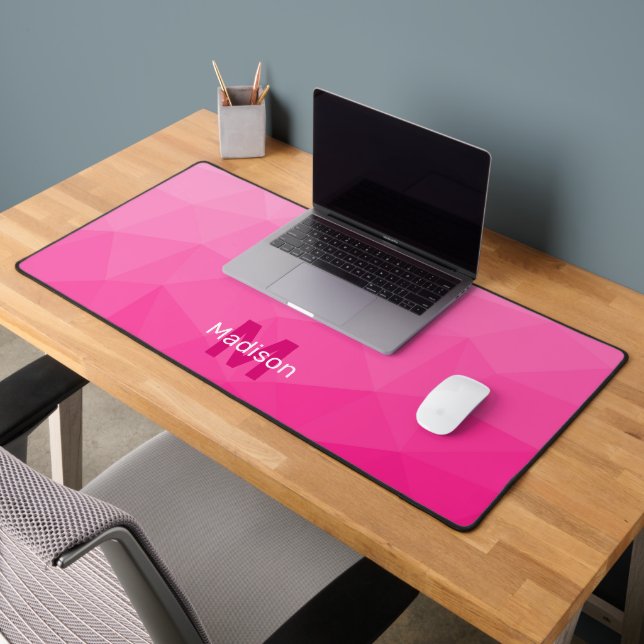 Hot pink Geometric Mesh Pattern monogram Desk Mat (Office 2)
