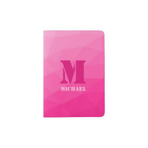 Hot pink geometric mesh pattern Monogram Passport Holder
