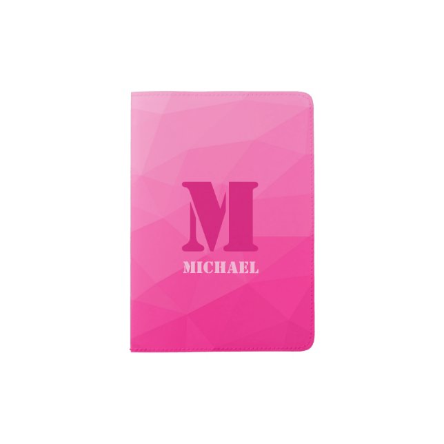 Hot pink geometric mesh pattern Monogram Passport Holder (Front)