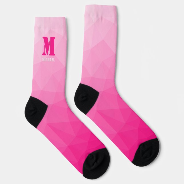 Hot pink geometric mesh pattern Monogram Socks (Right)