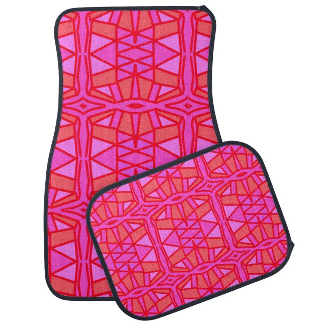 Hot Pink Geometric Pattern Car Floor Mat (Set)