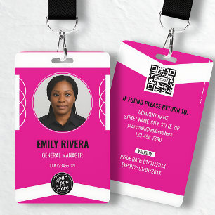 Hot Pink Geometric Photo ID Card with Logo Space Badge
