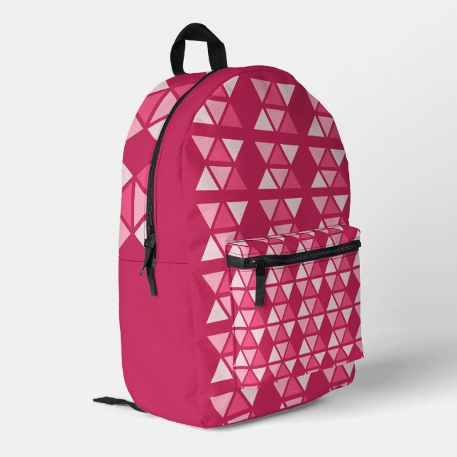 Hot Pink Geometric Triangle Pattern Backpack (Back Corner Left)