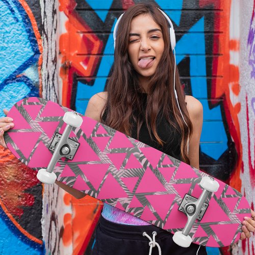 Hot Pink Geometric Tropical Cool Pattern Skateboard