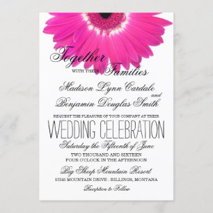 Hot Pink Gerber Daisy Flower Wedding Invitations