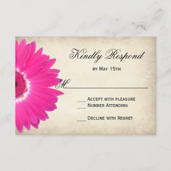 Hot Pink Gerber Daisy Rustic Wedding Rsvp Cards by RusticCountryWedding at Zazzle