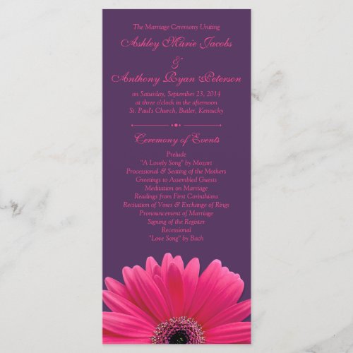 Hot Pink Gerbera Daisy Purple Wedding Program