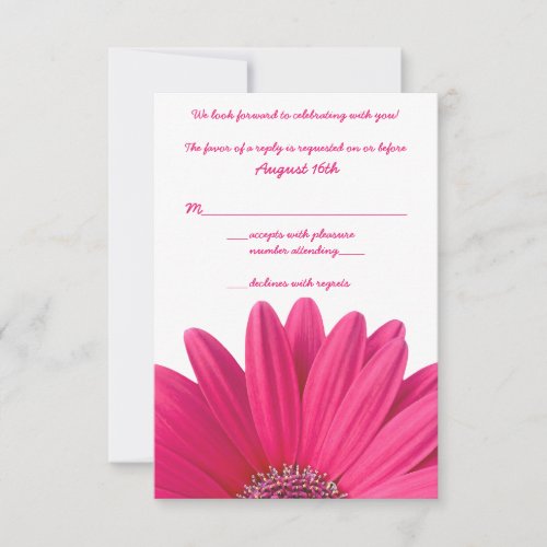 Hot Pink Gerbera Daisy White Wedding RSVP Card