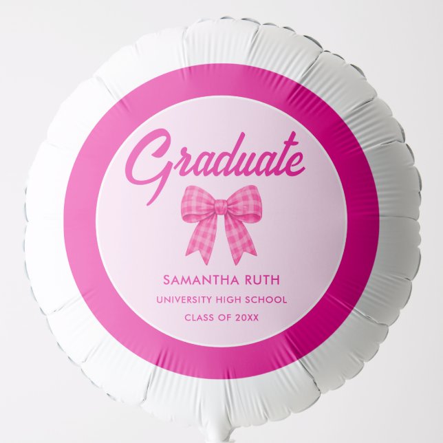 Hot Pink Gingham Bow Graduation Party Balloon (Front)