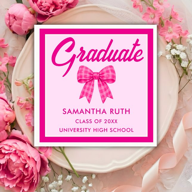 Hot Pink Gingham Bow Graduation Party Napkins (Creator Uploaded)