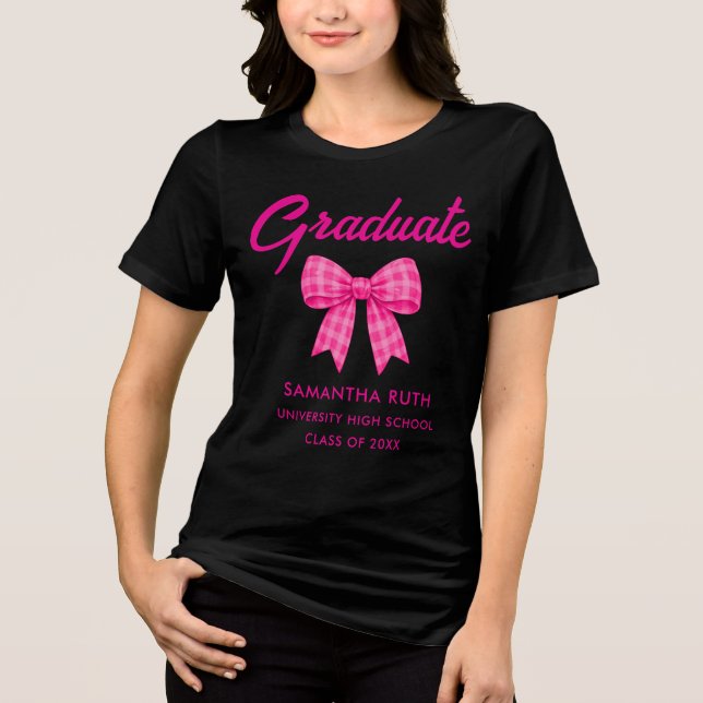 Hot Pink Gingham Bow Graduation Tri-Blend Shirt (Front)