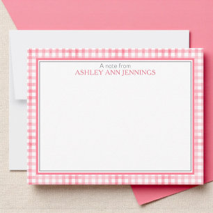 Hot Pink Gingham Check Border Personalized Note Card